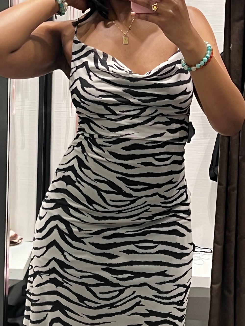 Zara Zebra-Print Cowl Slip Dress - Black & White